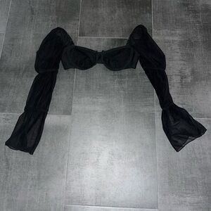 Black Mesh Long Sleeve Cropped Top